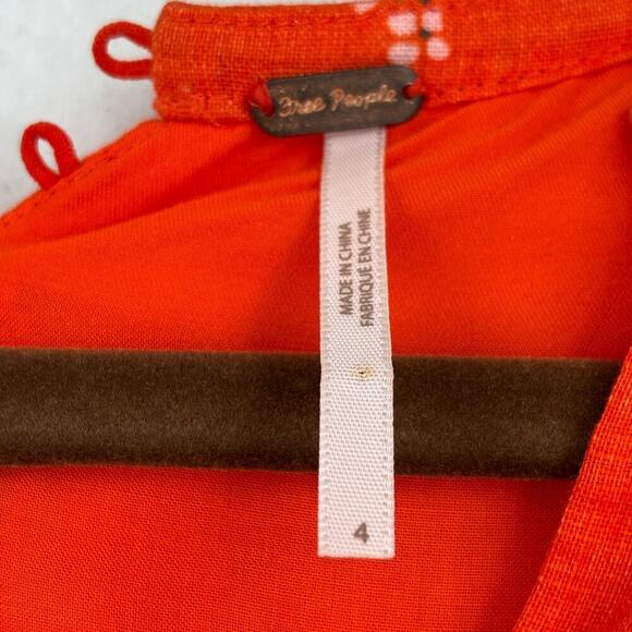 Free People Mini Dress Size 4 Orange Floral Belted Faux Wrap Balloon Sleeves - Picture 7 of 13